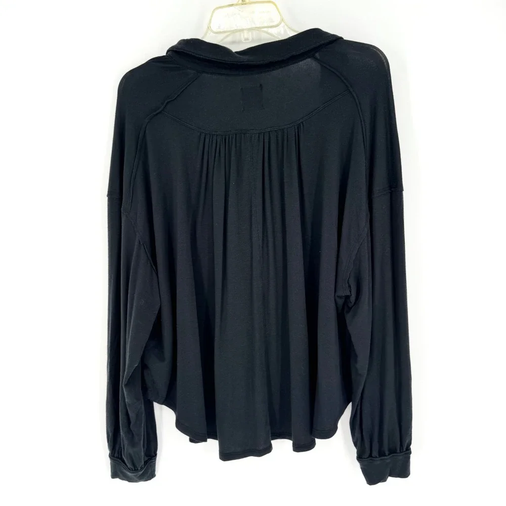 Free People Luna Tee Henley Peasant Black Size S Oversized Boho Festival Relaxed